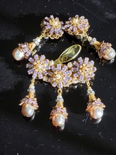 Vintage Exquisite Sign Miriam Haskell Alexindrite Crystals Brooch & Earrings Set