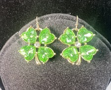 St Patricks Day Four Leaf Clover Shamrock Drop Dangle Earrings