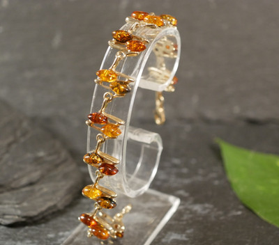 Wunderbares 925 Sterling Silber Armband Bernstein Amber Vergoldet Jörg Hammer