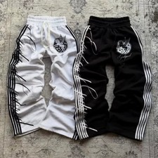 Y2K Baggy Track Pants Pegasus Graphic Striped Wide Leg Sweatpants Mens S-XL