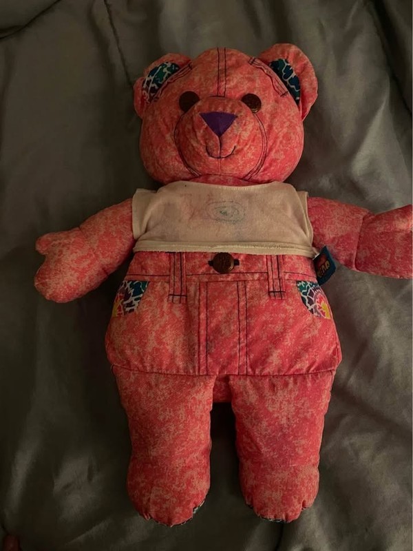 Vintage 1996 Tyco 16” Pink Doodle Bear Jean Tie Dye