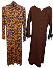 M&S Women's Midaxi Dresses Size10REG Textured & Animal Print 2Pcs Brown Mix NEW