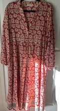 Maison Hotel Elodie Dress Size XL  Cotton Long Sleeve V Neck Red Floral Boho