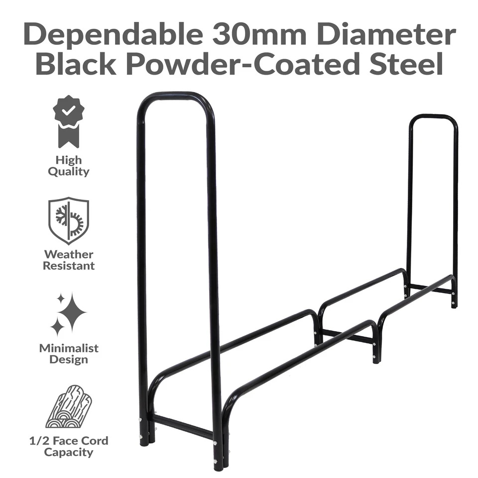 Estante para troncos de leña de acero con recubrimiento en polvo de 8 pies y cubierta negra de Sunnydaze Foto 4 de 4