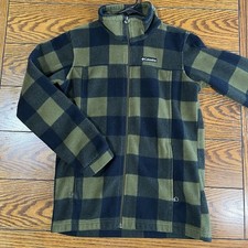 Columbia Youth Kids Fleece Jacket Size L 14/16 Green Black Plaid Full Zip