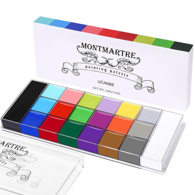 Montmartre Face Body Paint Palette, 20 Colors Oil-Based Large Black & White Prof