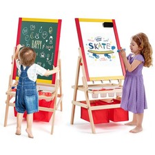 Flip-Over Double-Sided Kids Art Easel with Paper Roll Storage Bins for Children