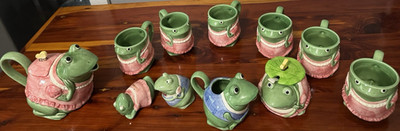 Mary Ann Baker Frog Ceramic Tea Set Glazed 11 piece set