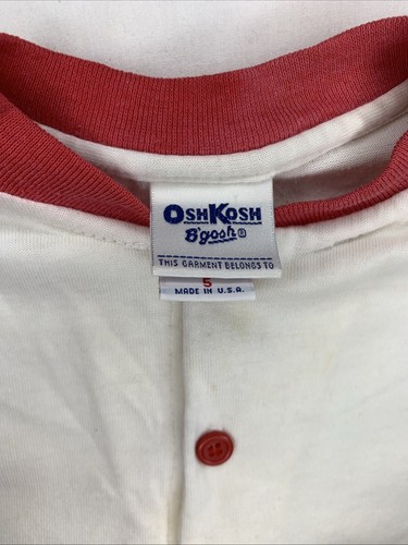 Vintage 1990s OshKosh B’Gosh Tshirt Youth 5 Baseball White Red - Picture 9 of 9