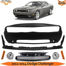 Front Bumper Cover Paintable & Fog Lights Kit For 2011-2014 Dodge Challenger