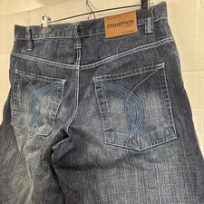 EVOLUTION Jean Shorts Mens 34 Baggy Skater Denim Y2K Hip Hop Embroidered Pockets