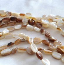 6mm to 10mm Undyed Brown Cream White Mother of Pearl MOP Nugget Bead Strand
