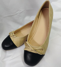 Women Two Tone Flats Bow Slip On Ballet Comfort Quilted Round Toe Size 9.5