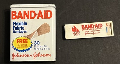 Vintage Johnson & Johnson Band-Aid Containers -Metal Tin and Olympics
