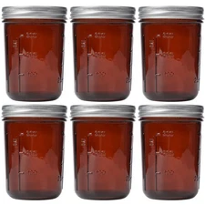 KORCCI Amber Glass Mason Jars 16oz - 6 Pcs Wide Mouth Mason Jars With Lids An...