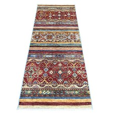 2'7"x6'7" Colorful Afghan Super Kazak Hand Knotted Pure Wool Runner Rug 22568