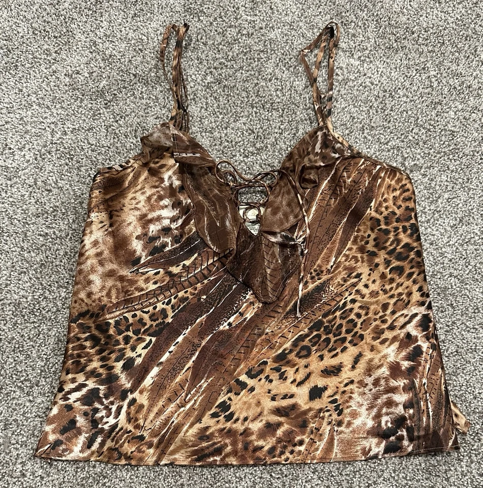 SECRET TREASURES Animal Print 3 Pçs Roupão Camisole & Tap Calças/Shorts Conjunto P - Imagem 2 de 4