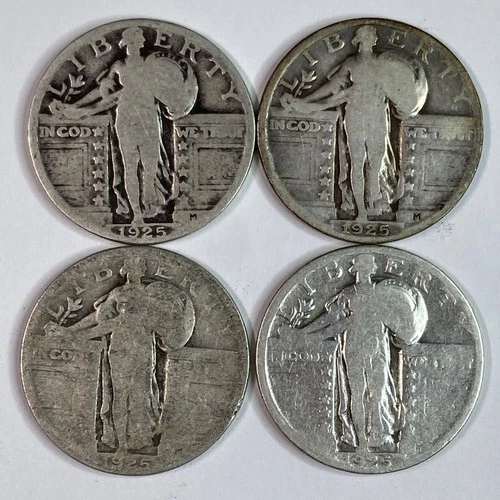 1925 Standing Liberty Silver Quarters – 90% Silver – Lot of 4 US SILVER