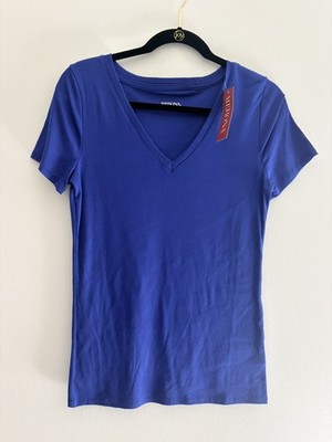 New with Tag Merona Blue V-Neck Short Sleeve Top   Size M - very soft NWT