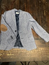 H M Boys Blue Textured Blazer Jacket Size 5-6Y Elbow Patches Casual Formal