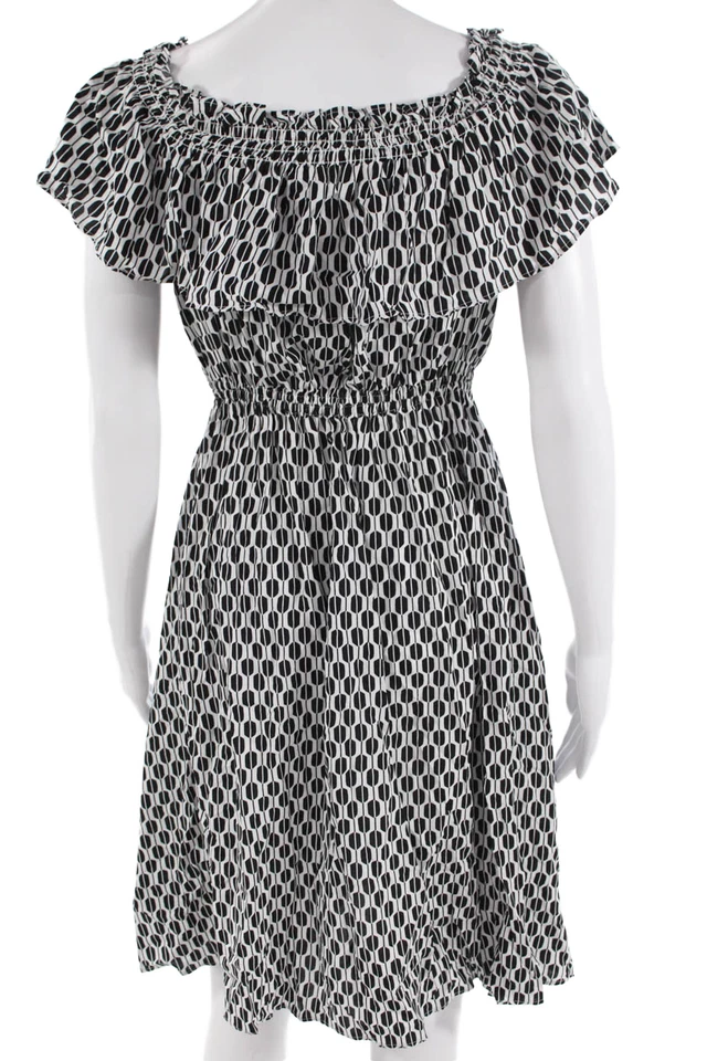 Vestido sin solero Kate Spade para mujer línea A negro geométrico rayón midi talla XS Foto 3 de 4