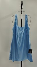 Lulus Women Truly The Cutest Satin Square Neck Mini Dress Blue M