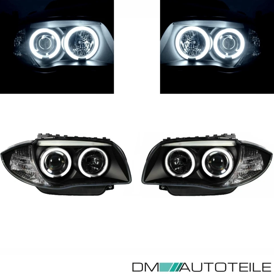 Set CCFL LED Angel Eyes Scheinwerfer Schwarz passt für BMW 1er E81 E87 E82 E88 - Bild 3 von 4
