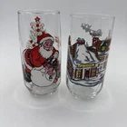 2 Vintage 16oz Christmas Coca Cola Classic Santa Glasses 1980s Santa’s Workshop