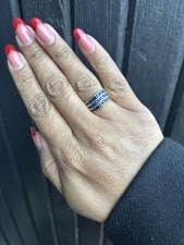 18ct Gold And Channel set Sapphire Three Row Ring Size O 6.62 Grams
