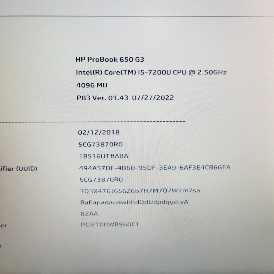 HP ProBook 650 G3 Core i5 7200U 2.5GHz 4GB RAM Sin HDD 15.6" - ***ARRANQUE EN BIOS Foto 3 de 4