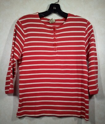 LL Bean Henley Top Women XS Reg. Striped Plated 3/4 sleeve