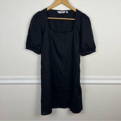 & Other Stories Black Square-Neck Mini Dress 100% Linen Size 4 | eBay