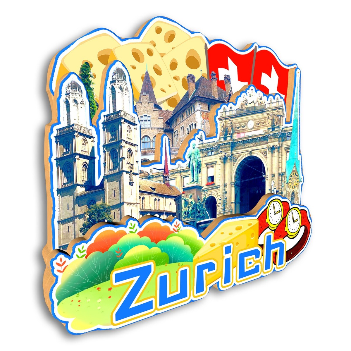 Zurich SWITZERLAND Refrigerator magnet 3D travel souvenirs wood