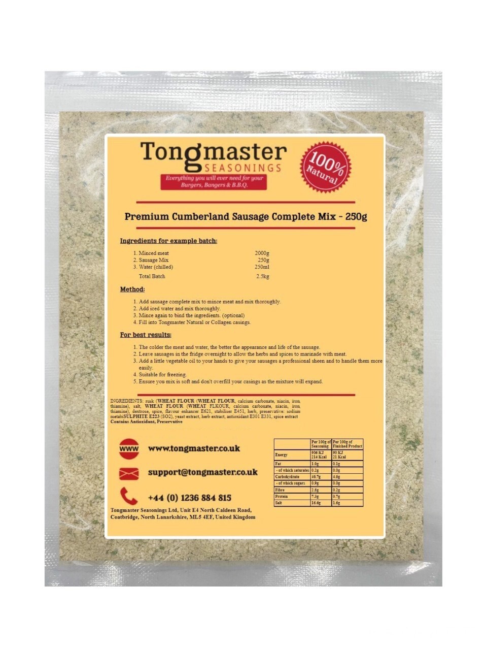 Premium Cumberland Sausage Complete Mix - 250g (2.5kg Batch)