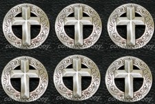 Set of 6 WESTERN HORSE SADDLE TACK ANTIQUE CROSS CONCHOS 1-1/8" SCREW BACK