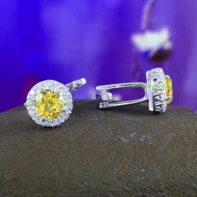 Natural Citrine & CZ Gemstones with 925 Sterling Silver Cufflinks for Men's #665