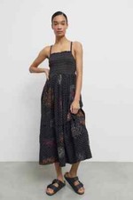 UO Simonette Embroidered Midi Dress Urban Outfitters Black Smocked Lace M NEW