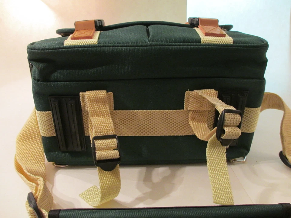 Bolsa organizadora retro para cámara Canon bolsillos verdes correa para el hombro DSLR estuche de transporte Foto 3 de 4