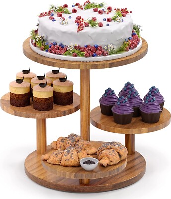 4 Tier Round Cupcake Tower Stand for 50 Cupcakes,Wood Cake Stand with Tiered Tra