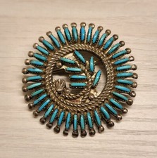 VINTAGE SPILLA CIONDOLO ARGENTO/TURCHESI FIRMATA ZUNI RAY E EVA WYACO