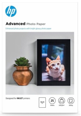 HP Q8691A, 10 x 15 cm randlos, Advanced Glossy Fotopapier, 250 gm, 25 Blatt