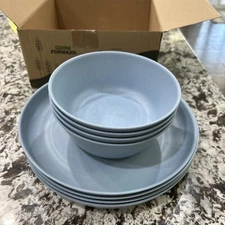 Grow Forward Wheat Straw Bowl And Plate Set Blue