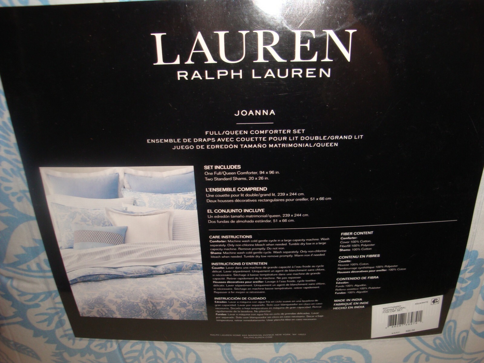 Ralph Lauren Joanna Floral Full Queen Comforter Shams Set Aqua Blue