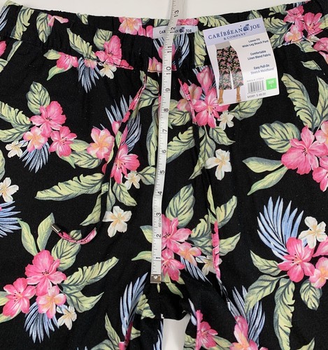 Caribbean Joe Hawaiian Beach Pant Crop Wide Leg Linen Blend Floral Womens L New - Picture 5 of 12
