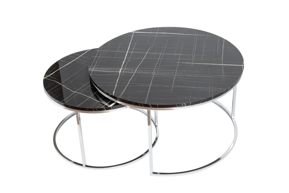 Mesa de centro redonda moderna, conjunto de 2 mesas de aninhamento, mesa de centro para sala de estar - Imagem 2 de 4