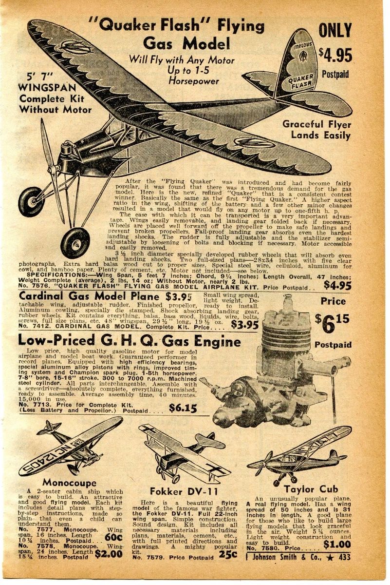 1940 small Print Ad Quaker Flash, Monocoupe, Fokker DV11, Taylor
