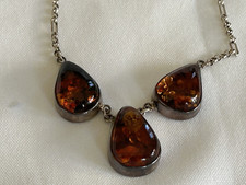VINTAGE Sterling Silver 925 and Baltic Amber Necklace 18'' 17 grams