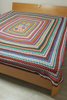 XL NEU Patchwork Tages Häkel Decke Hippie Überwurf Granny Handarbeit Doppelbett