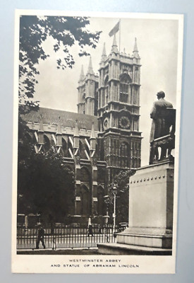 Vintage Postcard WESTMINSTER ABBEY and Statue of Abraham Lincoln Raphael Tuck