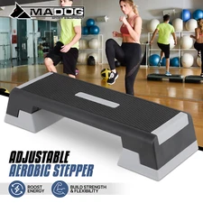 39" Gray Fitness Aerobic Step Platform Exercise Adjust Trainer Non-Slip w/Risers